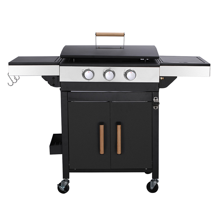 2 Burner Gas BBQ Plancha Griddle ກັບ Trolley